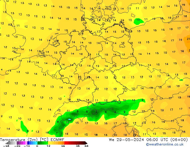 Temperature (2m) ECMWF We 29.05.2024 06 UTC