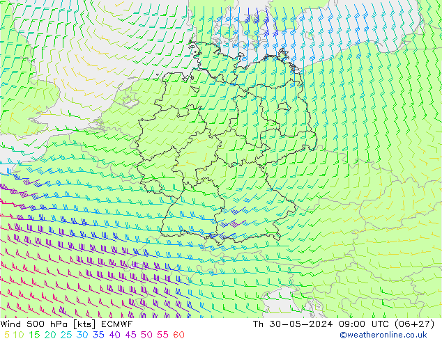 Vent 500 hPa ECMWF jeu 30.05.2024 09 UTC