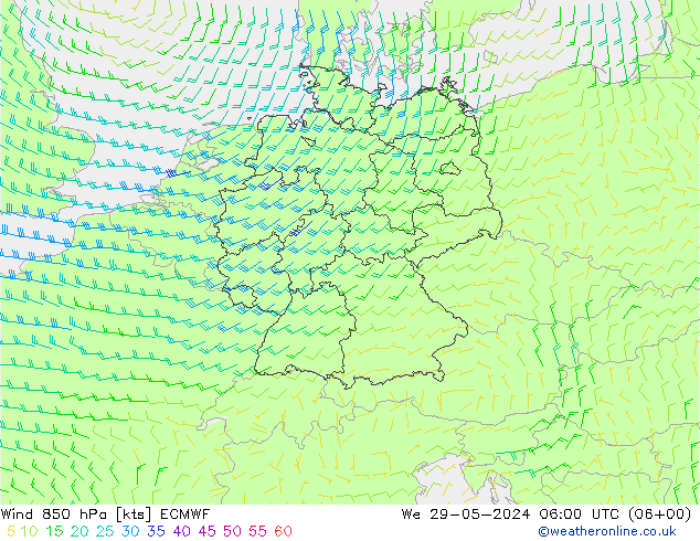 ветер 850 гПа ECMWF ср 29.05.2024 06 UTC