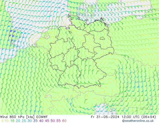 Wind 850 hPa ECMWF Fr 31.05.2024 12 UTC