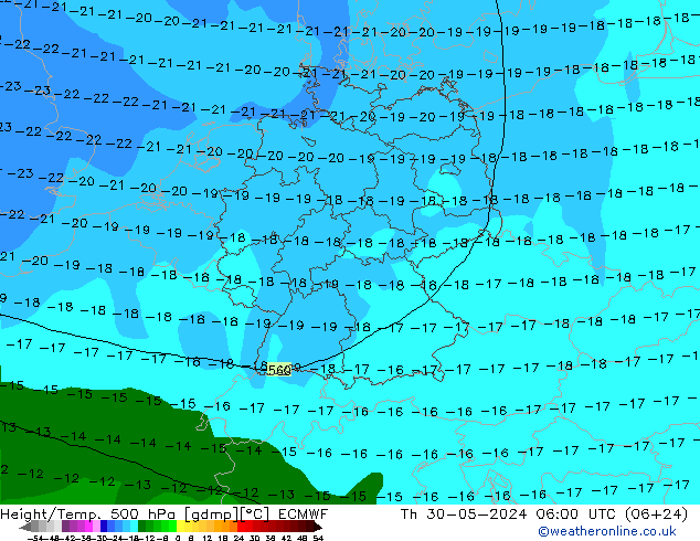 Z500/Rain (+SLP)/Z850 ECMWF Qui 30.05.2024 06 UTC