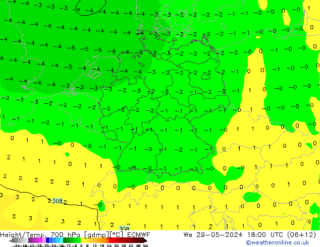 Yükseklik/Sıc. 700 hPa ECMWF Çar 29.05.2024 18 UTC