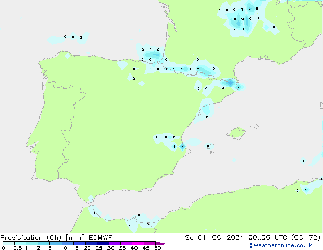 Nied. akkumuliert (6Std) ECMWF Sa 01.06.2024 06 UTC