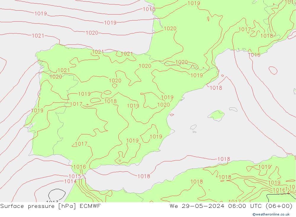 Luchtdruk (Grond) ECMWF wo 29.05.2024 06 UTC