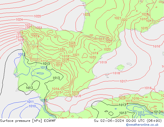 Yer basıncı ECMWF Paz 02.06.2024 00 UTC