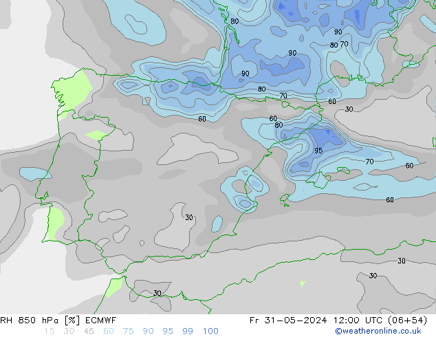 RH 850 hPa ECMWF ven 31.05.2024 12 UTC