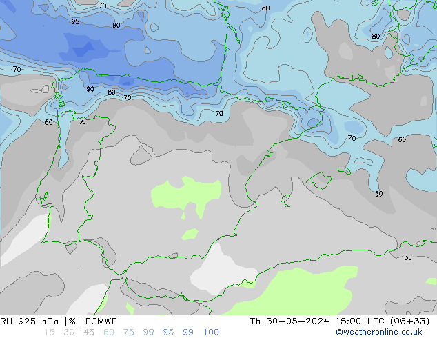 925 hPa Nispi Nem ECMWF Per 30.05.2024 15 UTC