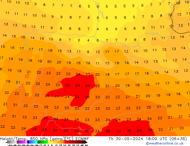 Z500/Rain (+SLP)/Z850 ECMWF Qui 30.05.2024 18 UTC