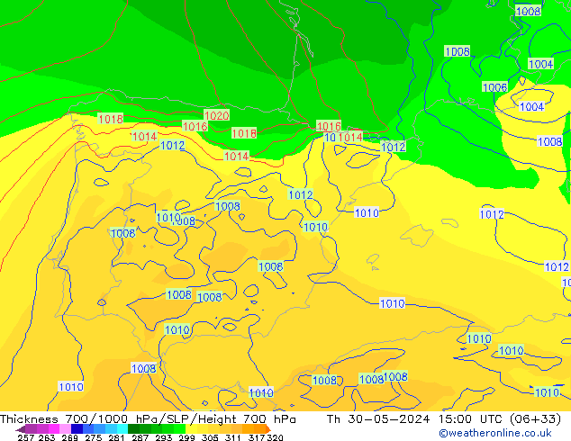 Thck 700-1000 hPa ECMWF Qui 30.05.2024 15 UTC