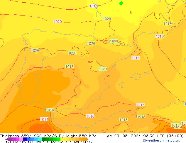 Schichtdicke 850-1000 hPa ECMWF Mi 29.05.2024 06 UTC