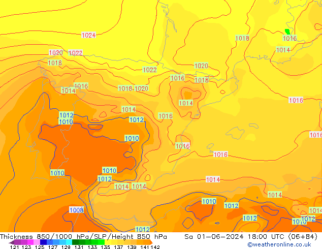 Thck 850-1000 hPa ECMWF Sa 01.06.2024 18 UTC