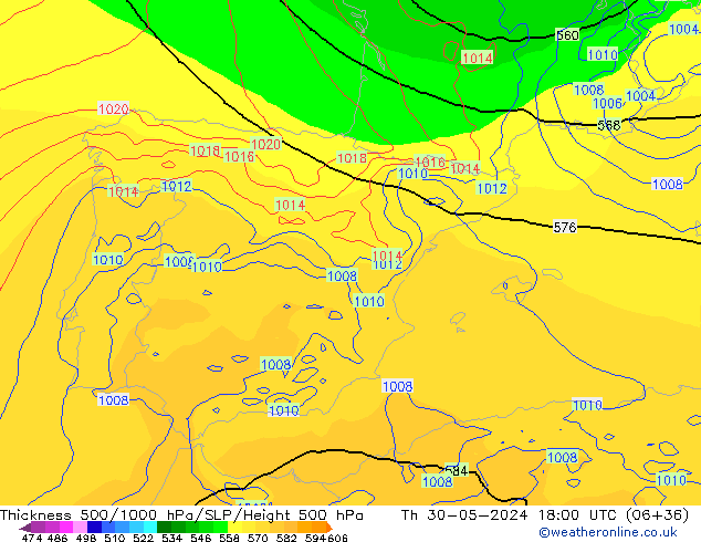 Thck 500-1000hPa ECMWF jeu 30.05.2024 18 UTC