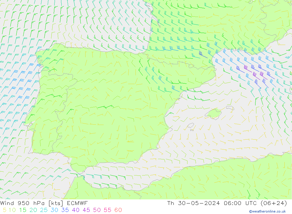 Wind 950 hPa ECMWF do 30.05.2024 06 UTC