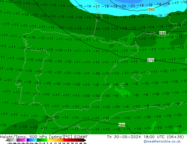 Z500/Rain (+SLP)/Z850 ECMWF Qui 30.05.2024 18 UTC