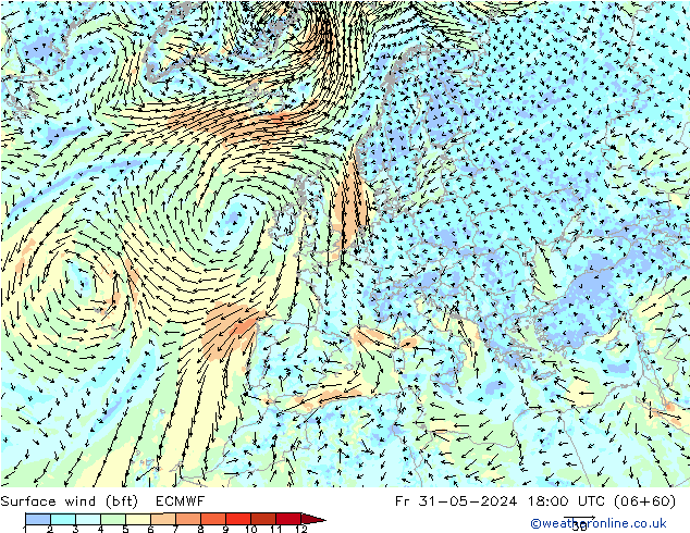  10 m (bft) ECMWF  31.05.2024 18 UTC