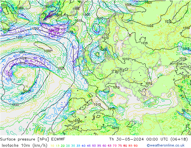 Eşrüzgar Hızları (km/sa) ECMWF Per 30.05.2024 00 UTC