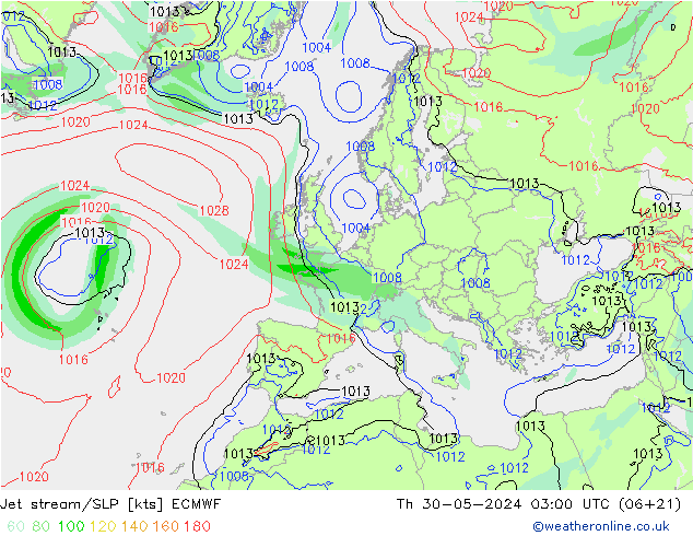 Corriente en chorro ECMWF jue 30.05.2024 03 UTC