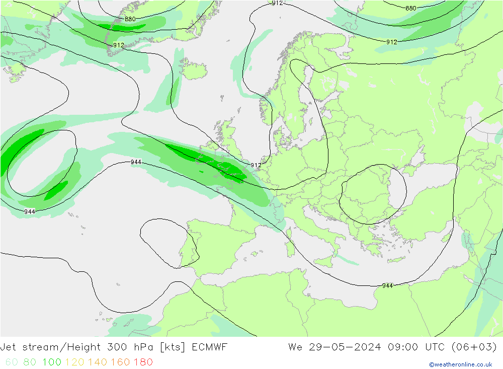 Jet stream/Height 300 hPa ECMWF We 29.05.2024 09 UTC