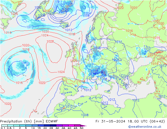 Z500/Rain (+SLP)/Z850 ECMWF Fr 31.05.2024 00 UTC