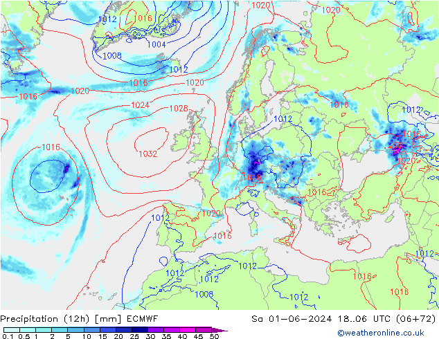 Precipitation (12h) ECMWF So 01.06.2024 06 UTC