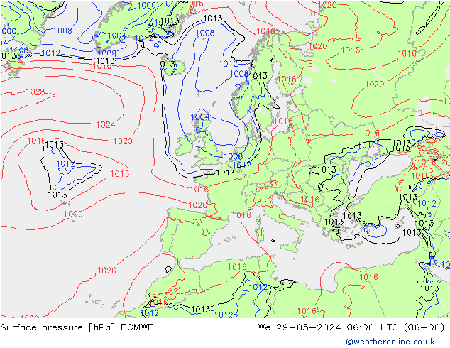 Luchtdruk (Grond) ECMWF wo 29.05.2024 06 UTC