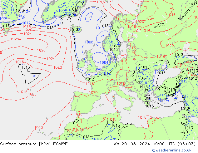 Surface pressure ECMWF We 29.05.2024 09 UTC