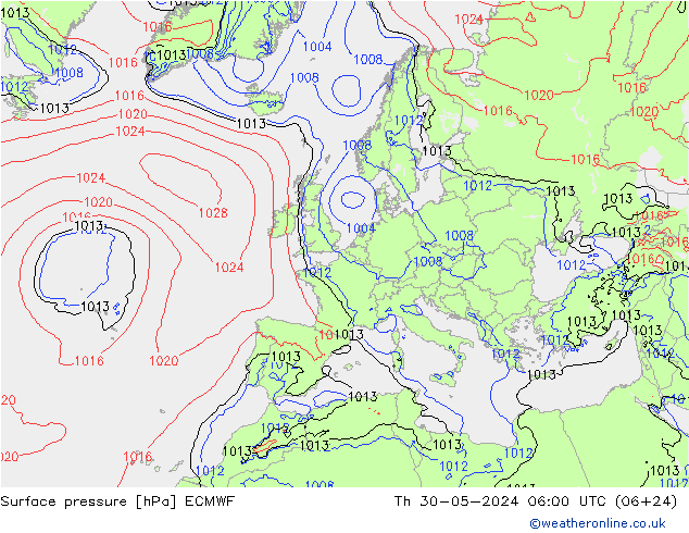 Surface pressure ECMWF Th 30.05.2024 06 UTC