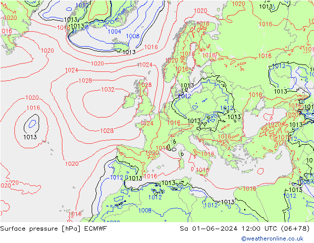 Bodendruck ECMWF Sa 01.06.2024 12 UTC