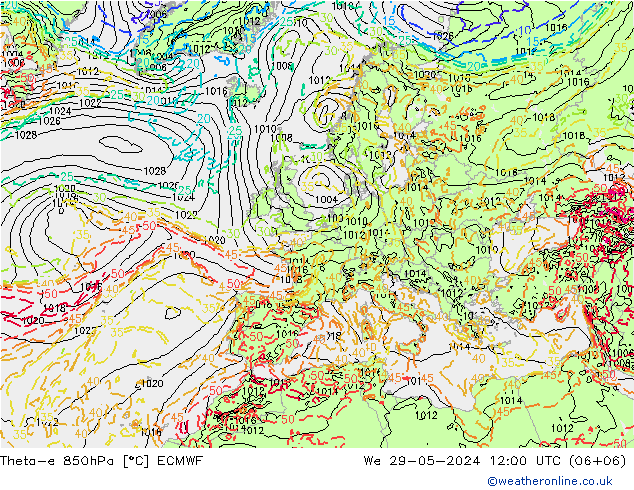 Theta-e 850hPa ECMWF Mi 29.05.2024 12 UTC