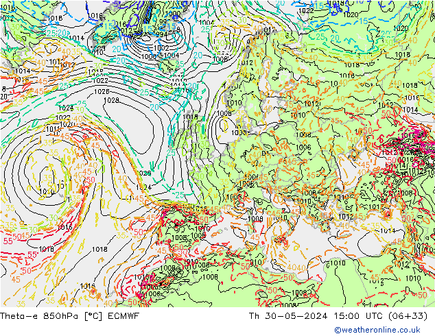 Theta-e 850гПа ECMWF чт 30.05.2024 15 UTC