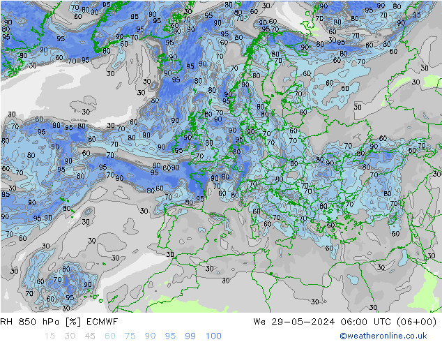 RH 850 hPa ECMWF St 29.05.2024 06 UTC