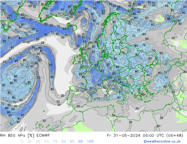 RH 850 hPa ECMWF Fr 31.05.2024 06 UTC