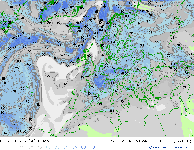 RH 850 hPa ECMWF So 02.06.2024 00 UTC