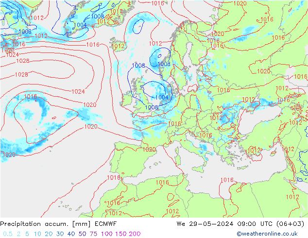 Precipitation accum. ECMWF mer 29.05.2024 09 UTC