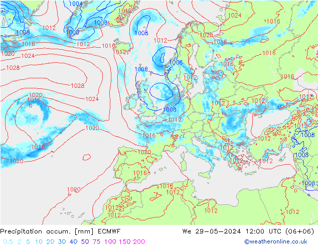 Precipitation accum. ECMWF mer 29.05.2024 12 UTC