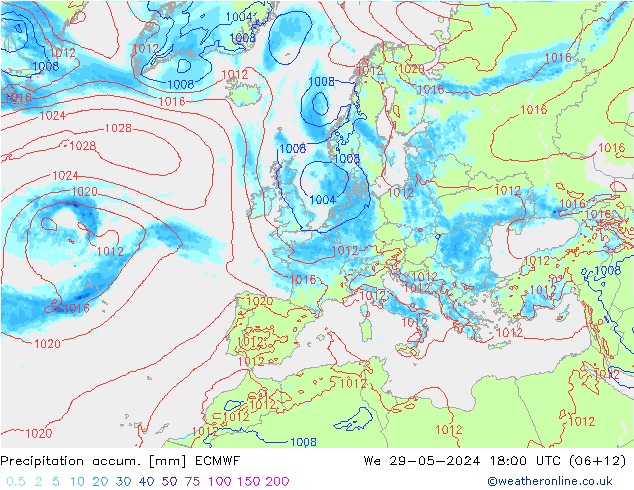 Precipitation accum. ECMWF ср 29.05.2024 18 UTC