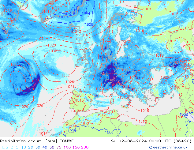 Nied. akkumuliert ECMWF So 02.06.2024 00 UTC