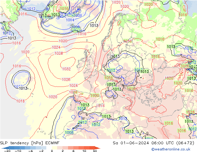 Drucktendenz ECMWF Sa 01.06.2024 06 UTC