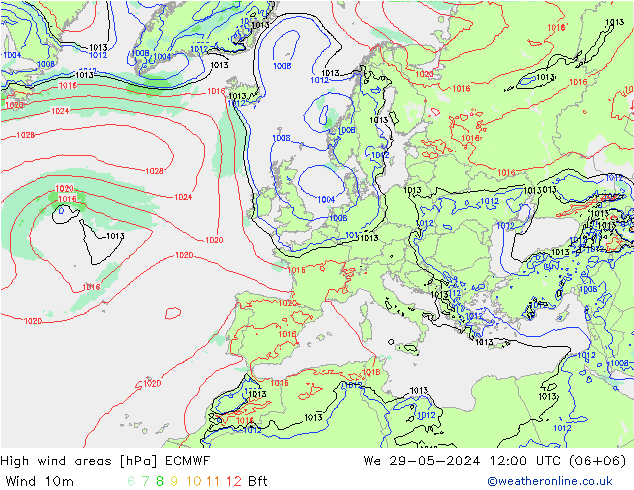 High wind areas ECMWF St 29.05.2024 12 UTC