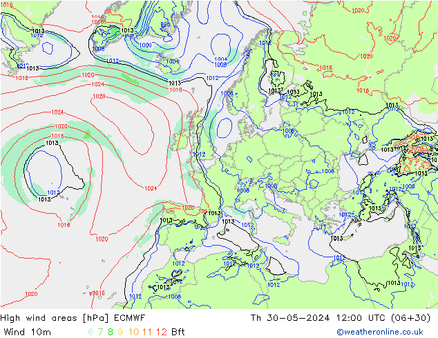 yüksek rüzgarlı alanlar ECMWF Per 30.05.2024 12 UTC