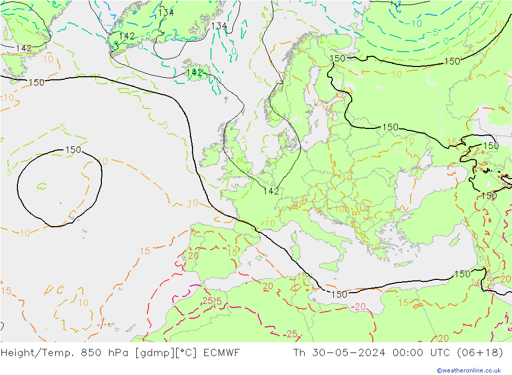 Z500/Rain (+SLP)/Z850 ECMWF Čt 30.05.2024 00 UTC