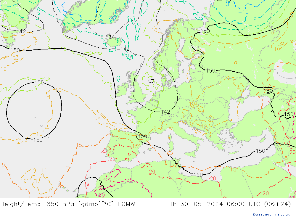 Z500/Rain (+SLP)/Z850 ECMWF 星期四 30.05.2024 06 UTC