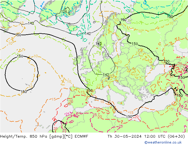 Z500/Rain (+SLP)/Z850 ECMWF  30.05.2024 12 UTC