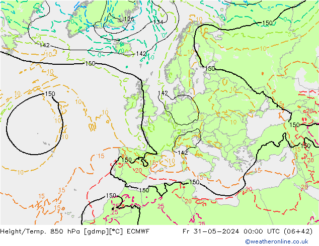 Z500/Rain (+SLP)/Z850 ECMWF Fr 31.05.2024 00 UTC