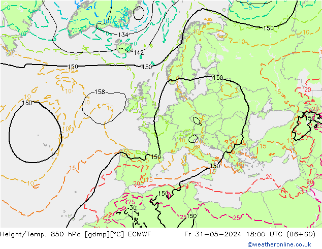 Hoogte/Temp. 850 hPa ECMWF vr 31.05.2024 18 UTC