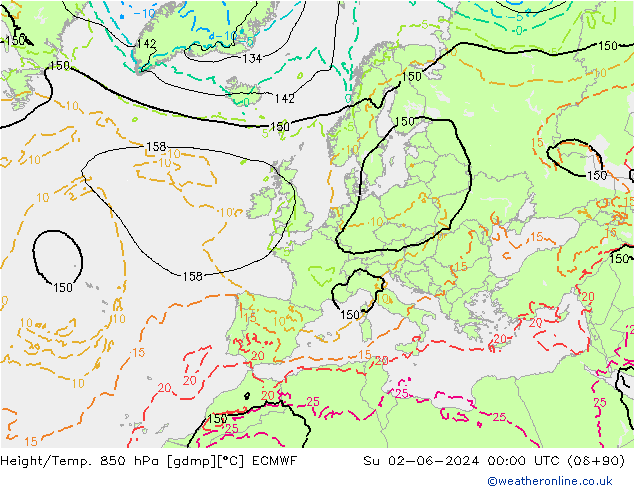 Height/Temp. 850 hPa ECMWF dom 02.06.2024 00 UTC