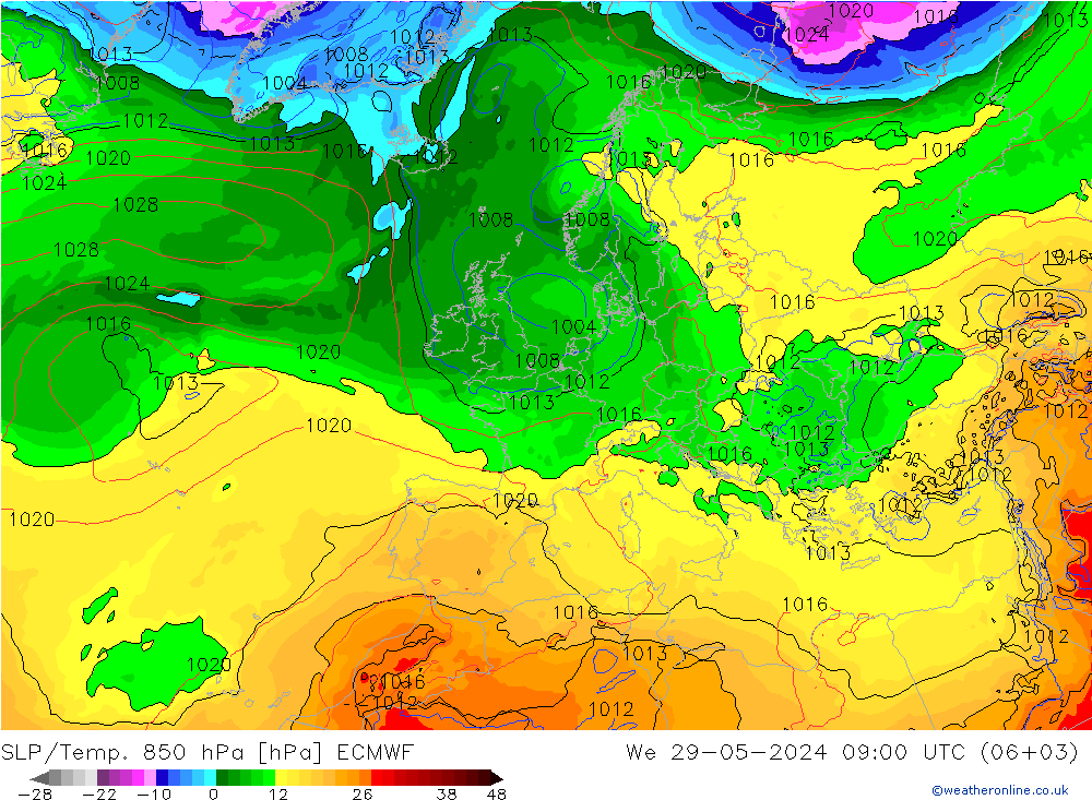 SLP/Temp. 850 hPa ECMWF mer 29.05.2024 09 UTC