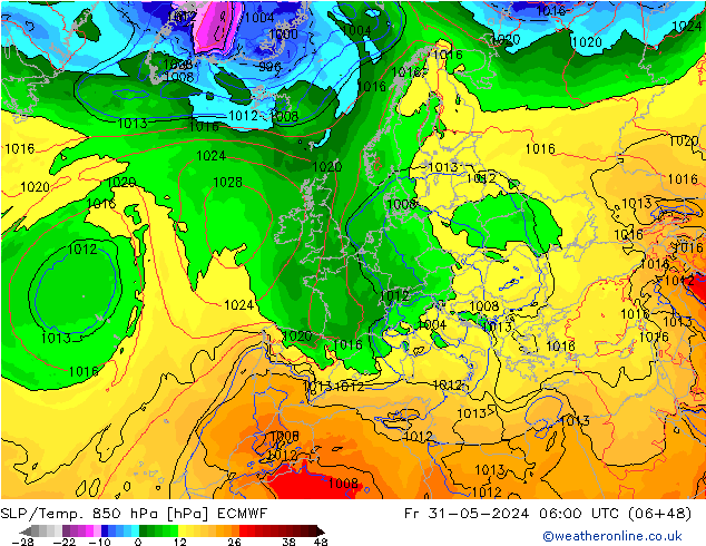 SLP/Temp. 850 hPa ECMWF ven 31.05.2024 06 UTC