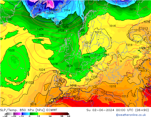 SLP/Temp. 850 hPa ECMWF Su 02.06.2024 00 UTC