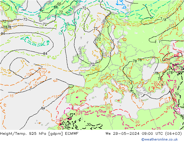 Yükseklik/Sıc. 925 hPa ECMWF Çar 29.05.2024 09 UTC
